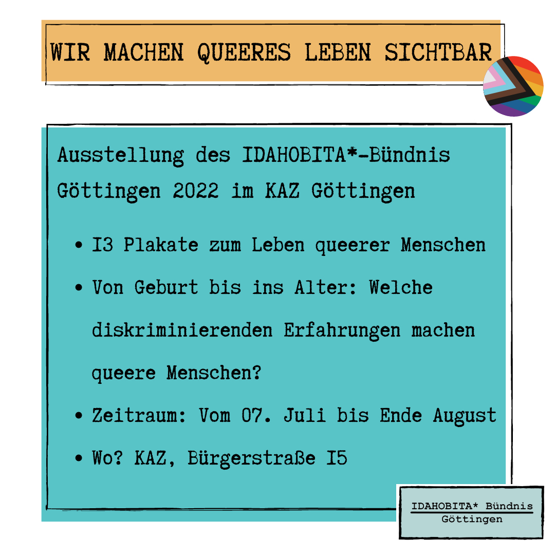 You are currently viewing „Wir machen queeres Leben sichtbar” – Ausstellung des IDAHOBITA*-Bündnisses Göttingen 2022 